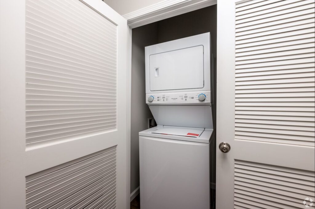 In-unit laundry feature in a modern apartment at 120 Flats West Lafayette