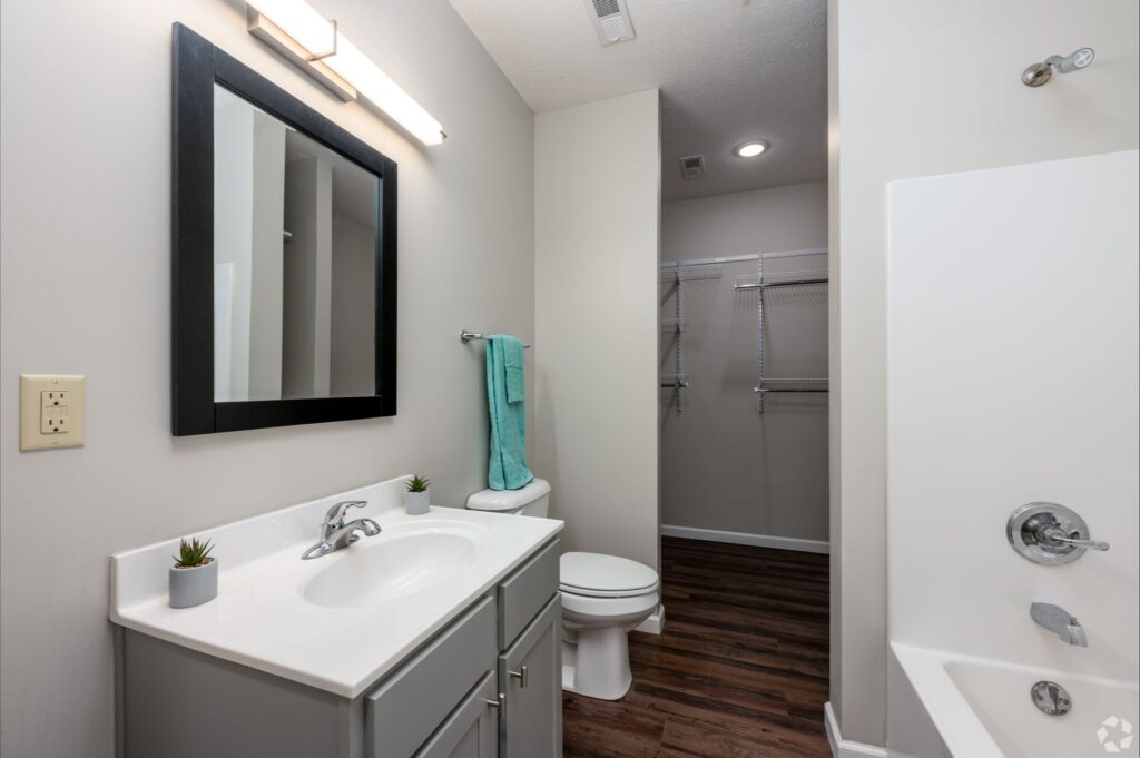 Bathroom with modern features in a luxury apartment at 120 Flats
