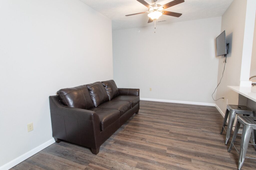 Open-concept living and dining space in West Lafayette apartments at 120 Flats