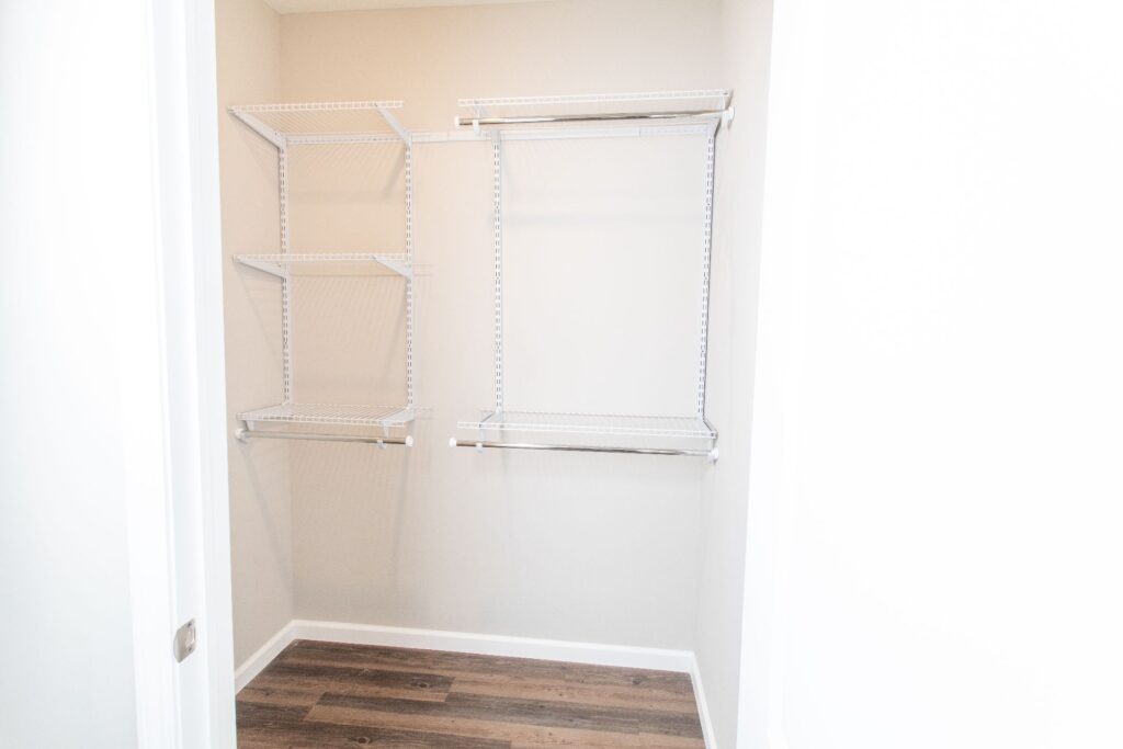 Walk-in closets in modern apartments at 120 Flats in West Lafayette Indiana